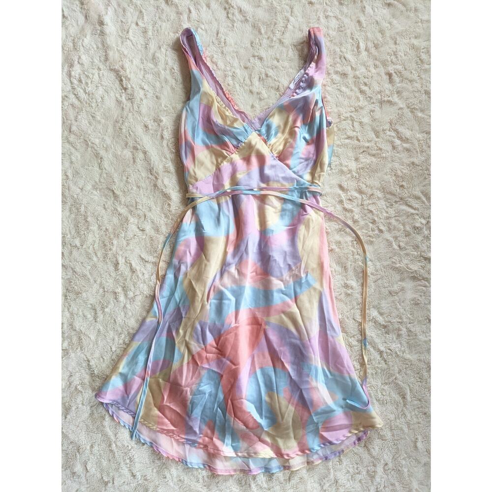 Pastel Tie-Dye Mini Dress with Wrap Front